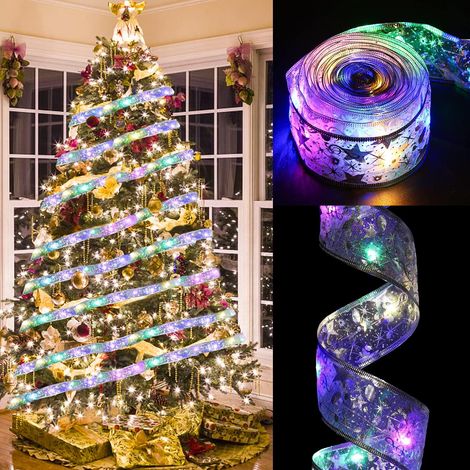 Guirlande lumineuse de Noël, décorations pour sapin de Noël, guirlande lumineuse en ruban argenté, 10 m de ruban lumineux de Noël (RVB) (1/5)