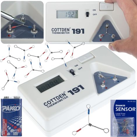 Medidor de temperatura de punta 191 con batería y sensores adicionales
