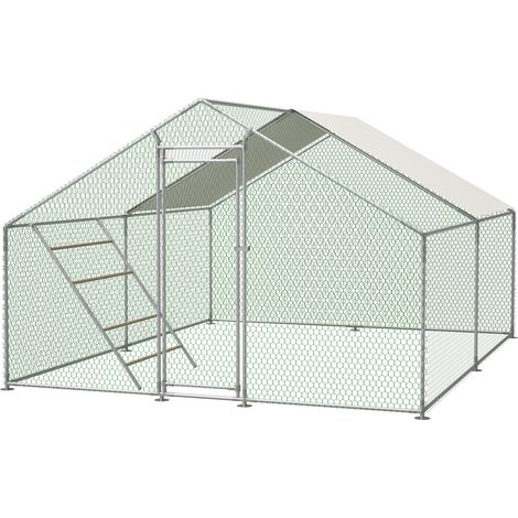 Pollaio 3 x 4 x 2 m con scala e serratura, acciaio zincato e copertura PE HOMVRA (1/5)