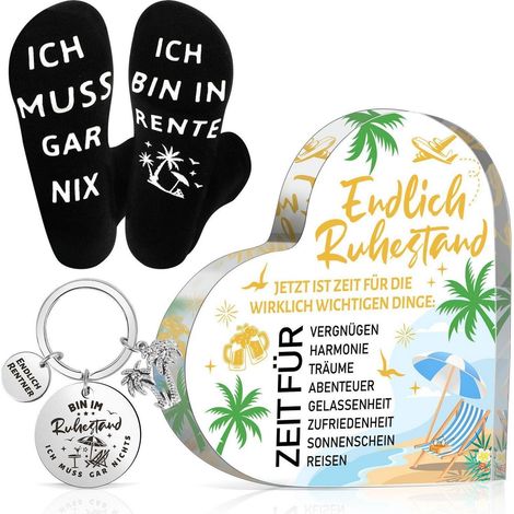 Ruhestand Geschenkset: Deko, Socken & Schlüsselanhänger für Rentner (1/5)