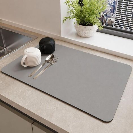 Alfombrilla escurridora para encimera de cocina, alfombrilla de goma altamente absorbente y resistente a las manchas (gris claro, 40 cm x 60 cm) (1/5)