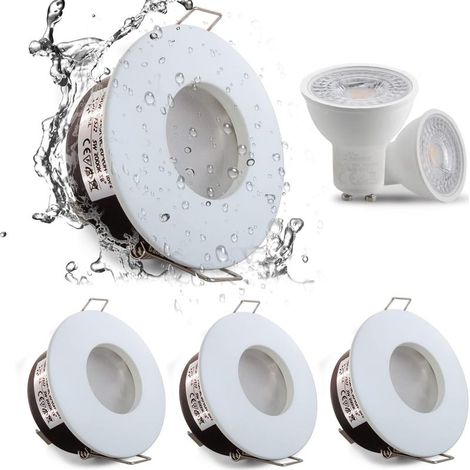 – Set de 4 spots encastrés LED IP65 étanches 5W 3000K blanc chaud – Éclairage pour salle de bain et cuisine – Découpe 68mm – Nickel satiné (1/5)