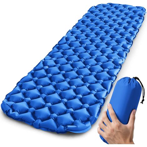 Matelas gonflable de camping (bleu), ultraléger, sans appui-tête, idéal pour les voyages et la randonnée. (1/4)