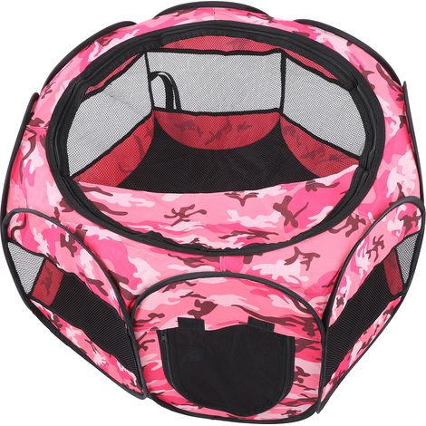 Parc pliable pour animaux de compagnie, en filet, enclos d'exercice ouvert en plein air pour chiens et chats, tente, aire de jeux XBD95 Camouflage rose S (1/5)