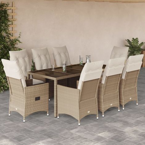 Ensemble à manger de jardin et coussins 9 pcs-Salon de jardin beige Poly rotin 361262 (1/5)