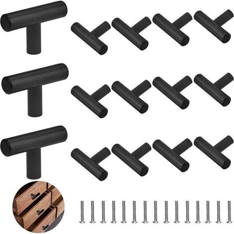 15PCS Poignée d'Armoire en T Seul Trou + 15PCS Vis Poignée de Porte en Forme de T Poignées en T en Acier Inoxydable Poignées de Tiroir Poignées de Meuble Cuisine Poignées de Placard Noir (1/4)