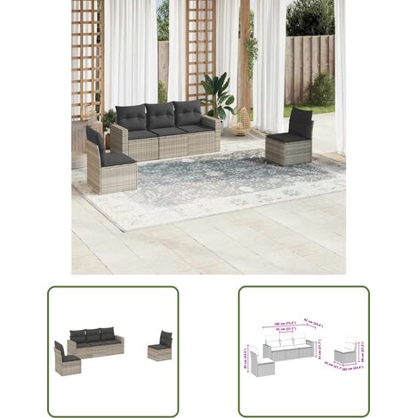 The Living Store 5-tlg. Garten-Sofagarnitur mit Kissen Hellgrau Poly Rattan - Gartensorte - Outdoor Möbel - Gartenlounge - Lounge Set - Rattan Sofa (1/3)