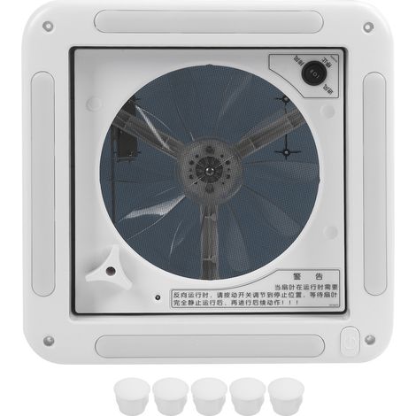 Ventilateur de Plafond 12V avec LED - 11x11", Commande Manuelle, 2 Sens, pour Camping-car, Caravane, Bus