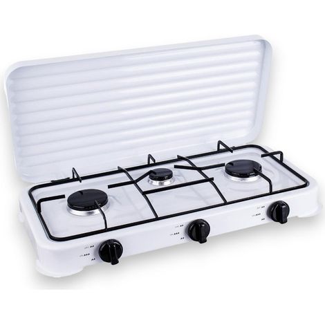 Cocina de gas de 3 fuegos con tapa para camping 57x33xH10 cm