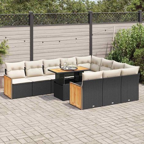 Set sofás jardín y cojines 11 pzas ratán sintético acacia negro vidaXL (1/5)