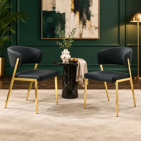 Esszimmerstühle 2er-Set, Metallgestell, gepolsterte Sitzfläche und Rückenlehne, schwarz OKMYHOME (1/5)
