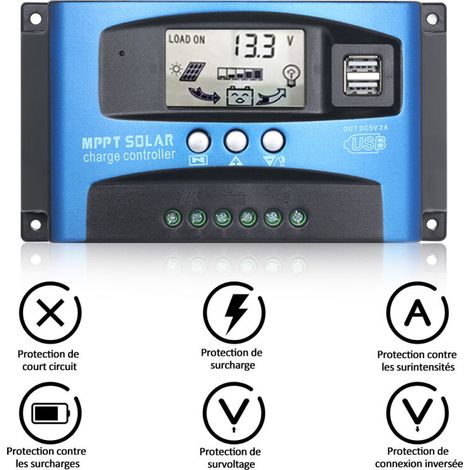 12V/24V Contrôleur de Charge Régulateur Panneau Solaire MPPT de Batterie Intelligent avec 5V Double Port USB LCD Affichage, Protection Contre Les surintensités, 30A - 30A MNS (1/4)