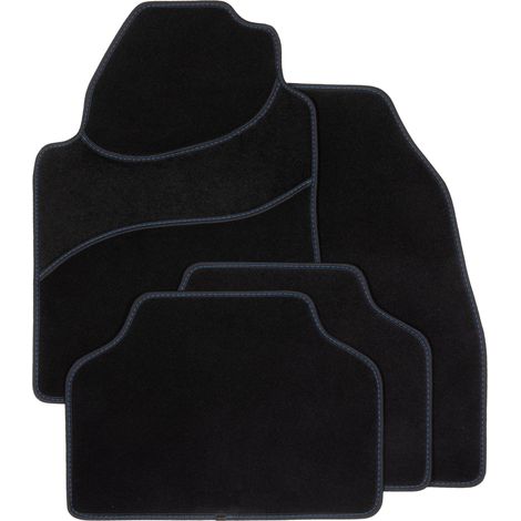 DBS - Tapis de Voiture Le Mans - Universel - Ganse textile noire surpiqure bleu - Antidérapant - 4 Pièces : Avant + Arrière - Tapis de sol Automobile - Haute Qualité (1/4)