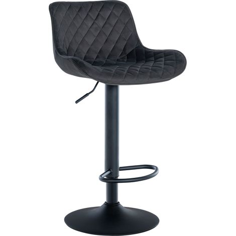Tabouret de bar x1 assise avec coutures décoratives losange en velours noir et pieds en métal noir 100005228 (1/5)