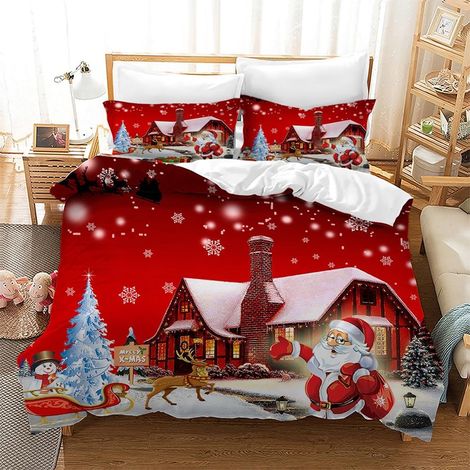 Housse de Couette Noël 200x200 cm Parure de lit Noël pour Enfants Set de décoration de Noël Housse de Couette en Microfibre avec 2 Taies d'oreiller 50 x 75cm(C3) - 200x200 cm (1/5)