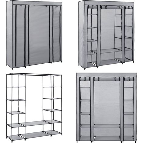 Stoffschrank mit Fächern Kleiderstangen Grau 150x45x176cm - Kleiderschrank - Stoffschrank - Garderobe - Aufbewahrungsschrank - Raumsparsamkeit - Home & Living (1/5)