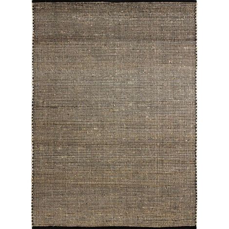 Tapis kilim en jute et coton noir et naturel 120x170 – Tissé à la main – Motif graphique minimaliste – Authentique et contemporain – Thedecofactory