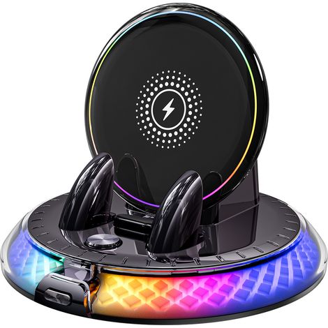 Support de téléphone de voiture avec éclairage d'ambiance RGB, console centrale, tableau de bord, anti-vibration, chargement sans fil et chargement rapide. (1/3)