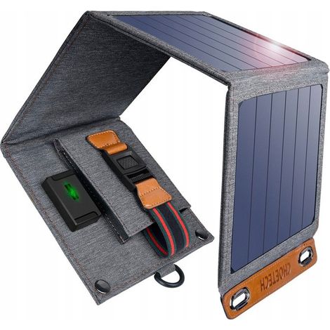 Caricabatteria solare da viaggio per telefono con USB 14W, pieghevole, grigio (1/5)