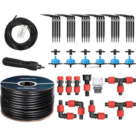 HOLZBRINK Start Set Gewächshaus Bewässerung Bewässerungssystem inkl. 50 m LDPE Verlegerohr 16 mm, 6x Tropfer 8l/h, HTB-10-B-50