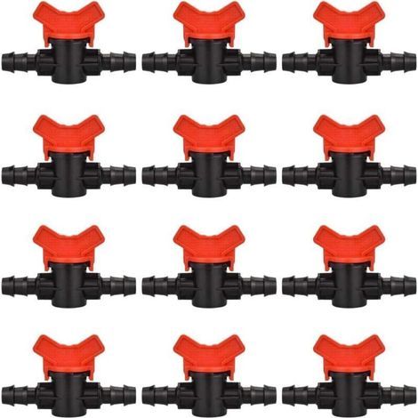 12 PCS Robinet de jardin pour tuyau, Tuyau Vanne d'irrigation 16 16mm Robinet d'arrêt raccord en Plastique pour le contrôle extérieur de la vanne d'eau de jardin (noir + rouge)-ARCAN (1/5)