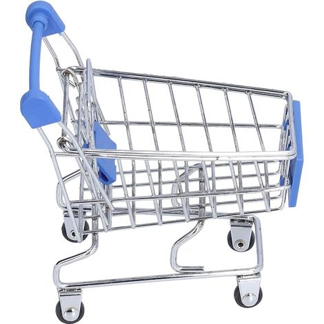 Mini Hand Trolley, Mini Shopping Cart, Metal Grocery Storage Trolleys with Iron Material, Blue, Ideal for Storage (1/5)