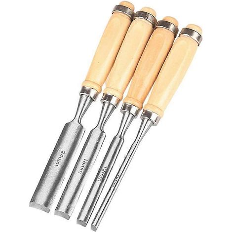 Ensemble de 4 ciseaux à bois, ronds et courbes, en acier à bord semi-circulaire en V, de 8 mm, 12 mm, 18 mm et 24 mm, pour le bricolage. (1/5)