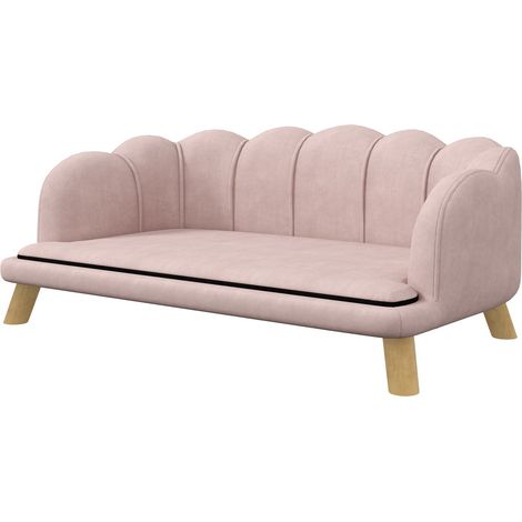 Hundesofa Hundecouch, Waschbarer Bezug, Haustiersofa mit Rückenlehne und Holzbeine, Katzensofa, für mittelgroße Hunde unter 25 kg, Rosa