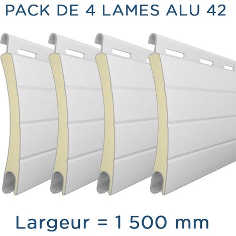 Pack de 4 lames aluminium 1500mm – Hauteur 42mm – Épaisseur 8mm – Coloris blanc – Pour remplacement de volets roulants – Alulux