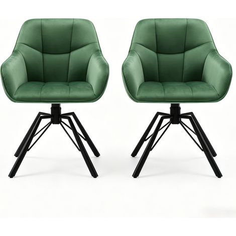 Set di 2 sedie da pranzo girevoli in velluto verde scuro con braccioli e gambe in metallo MODENUIT (1/5)
