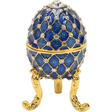Boîte à bijoux œuf en alliage de zinc, porte-bague articulé, boîte figurine de collection avec base trépied dorée bleue (1/5)