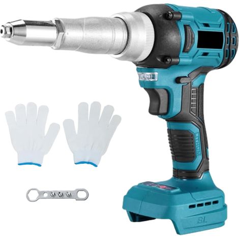 Battery Riveter Compatible with Makita 18 V, 20,000 N Rivet Gun, Brushless Electric Pop Rivet Pliers, LED Automatic Rivet Nut Hand Tool for 2.4-4.8 mm Blind Rivets (Without Battery)
