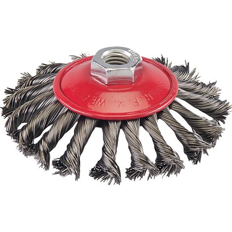 Brosse roue conique a fil d'acier torsadee Ø 115 mm (1/2)