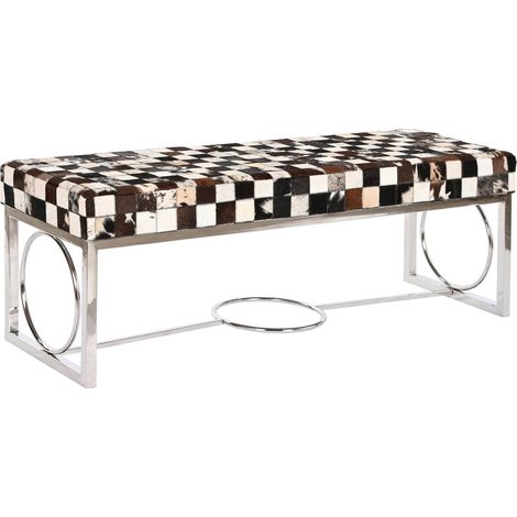 Banc en cuir design pour entrée chic et pratique - Marron crème motifs géométriques (1/5)