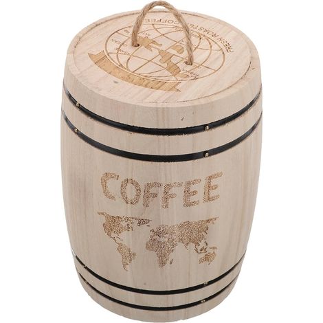 Tonneau en Bois Hermétique pour Café et Thé avec Couvercle, Récipient Alimentaire Rustique, Grand Porte-ustensiles Facile à Nettoyer Cuisine et Plan de Travail (1/5)