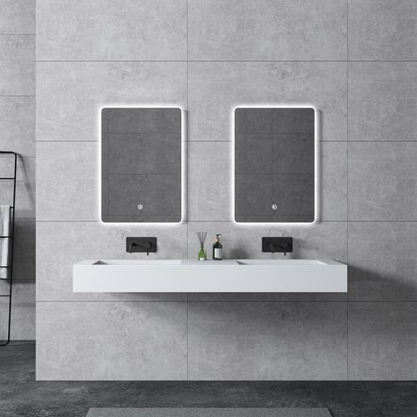 BERNSTEIN - Double vasque à poser ou a suspendre TWG16, en fonte minérale - 153x45x15cm - Blanc mat (1/5)