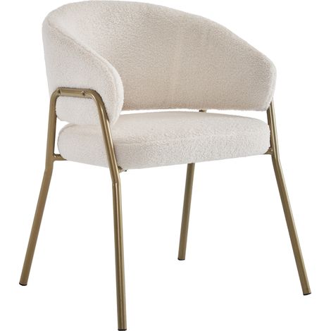 Chaise de salle à manger blanche moderne, chaise de salle à manger en velours peau de mouton doré par pulvérisation, finition dorée (6 pièces), chaise de salle à manger avec pieds dorés (1/5)