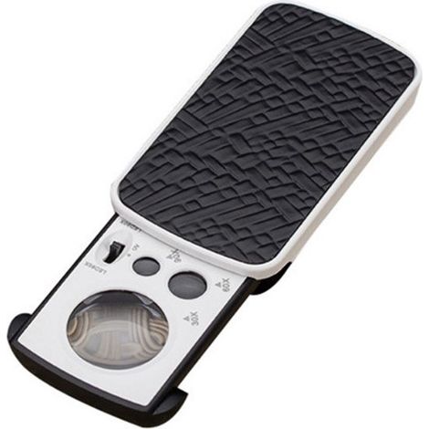 Loupe multifonctionnelle avec grossissement 30X / 60X / 90X – lumière UV et LED – modèle de poche compact noir – idéale pour les pièces de monnaie, les diamants et les bijoux (1/5)