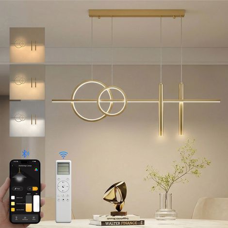 doporro Suspension Luminaire Plafonnier Lustre Chamber Salon Trois Températures de couleur Hauteur Réglable Éclairage Intérieur LED Doré 100×150CM 30W Luvina09