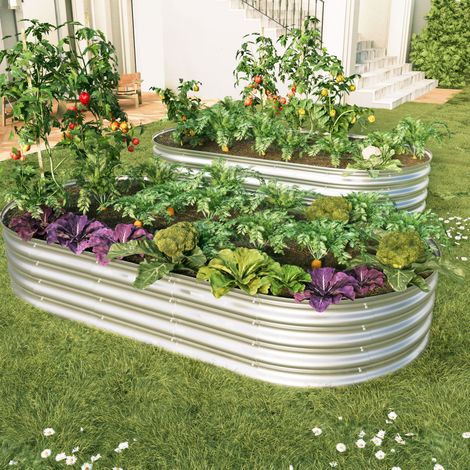 Aiuola rialzata da giardino Set di 2 182.9x91.5x30.5 cm in acciaio zincato resistente alle intemperie argento (1/5)