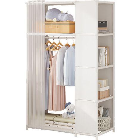 Armoire de rangement penderie en tissu 88.5x162.5x44.5cm – Structure en métal – 4 étagères en fer – Capacité 100 kg pour vêtements suspendus