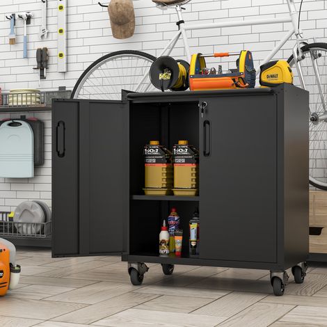 Armoire à outils mobile 75×42×88 cm, métal robuste, 2 portes verrouillable, noir (1/5)