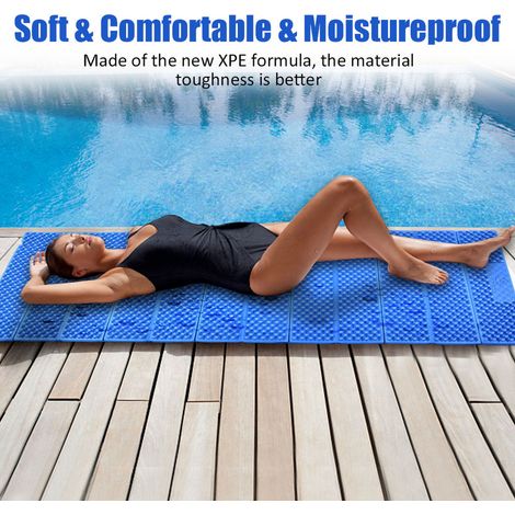 Tapis de camping en mousse d'extérieur, matelas de plage pliable, matelas imperméable (bleu) (1/5)