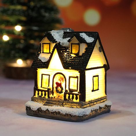 Maison de Noël à piles, décorations de village de Noël électriques, bâtiment illuminé, décorations de Noël LED, accumulation de neige C (1/5)
