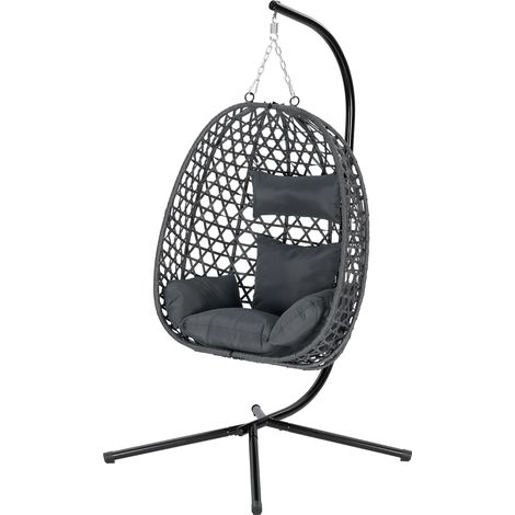 Poltrona sospesa con altezza regolabile in rattan con struttura in metallo grigio scuro (1/3)
