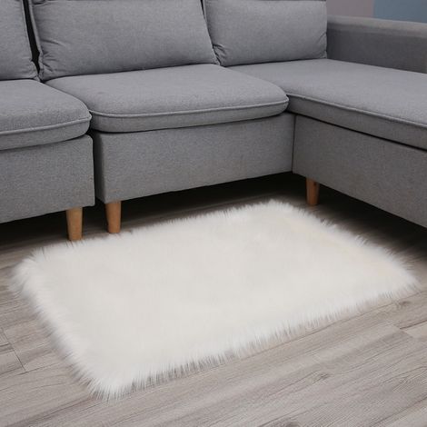 (50×50 cm) tapis en peluche blanc adapté au salon, à la table basse, au canapé, simple, de couleur unie, à la fourrure, au tapis de chevet (1/5)