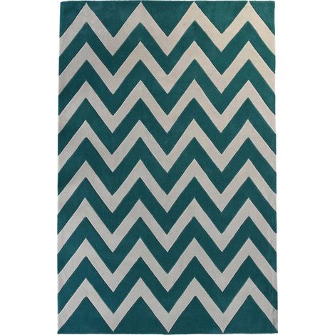 Tapis moderne polyester zigzag élégant pour salon - Vert émeraude et blanc cassé (1/4)
