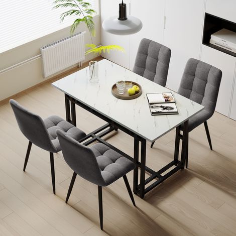 Set tavolo e sedie da cucina (set da 5 pezzi), 1 tavolo da pranzo e 4 sedie, MDF, Stile H - 120x70x74 cm tavolo e sedia grigio scuro in lino