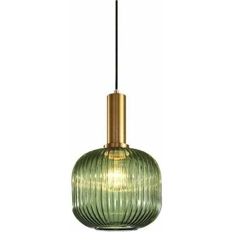 Suspension industrielle vintage , plafonnier suspendu de style rétro moderne, abat-jour en verre avec douille en laiton poli [Classe énergétique A++] (1/4)