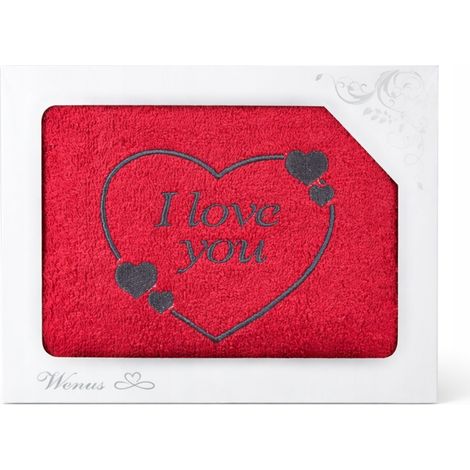 Rotes Baumwollhandtuch mit der Aufschrift „Ich liebe dich“, tolle Geschenkidee (1/2)